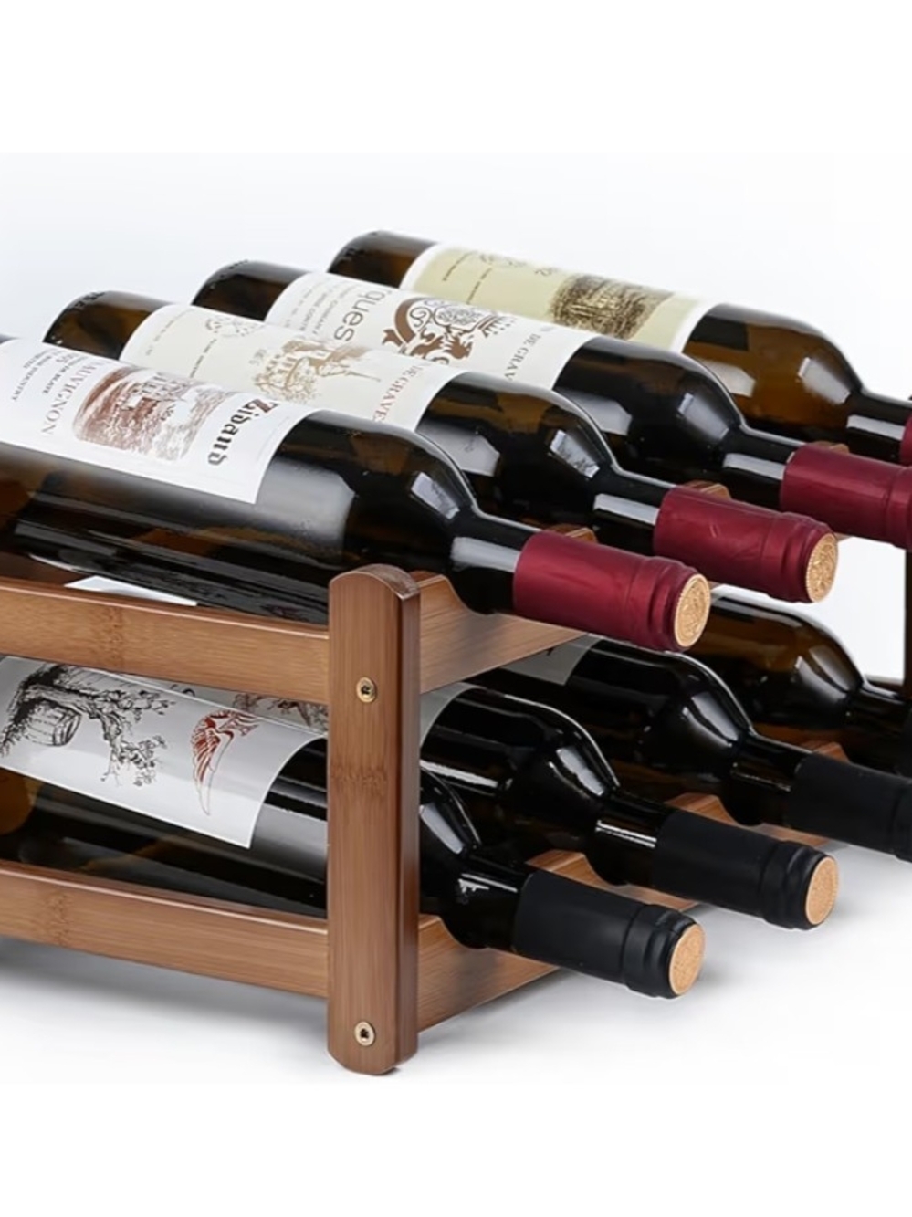 Bamboo Wine Rack, Cabinet Shelf, 2-Tier-8 Bottles, Freestanding, New in Box - Picture 2 of 7